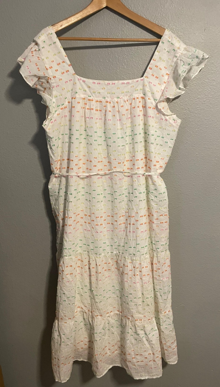 Draper James RSVP Womens Dress XXL White Geometric Flutter Midi Cotton Cottage